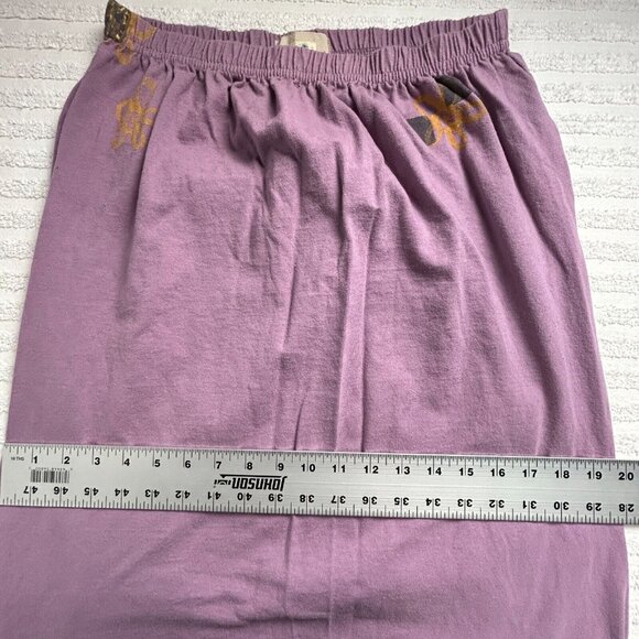 Vintage Blue Fish Hand Printed Organic Cotton Maxi Skirt Size 1 Purple Pull-On - Picture 7 of 8